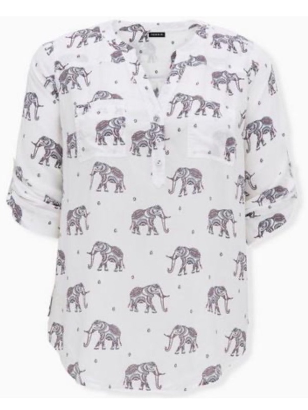 Torrid Harper Challis 3/4 Sleeve Top Multicolor Paisley Elephant Print
